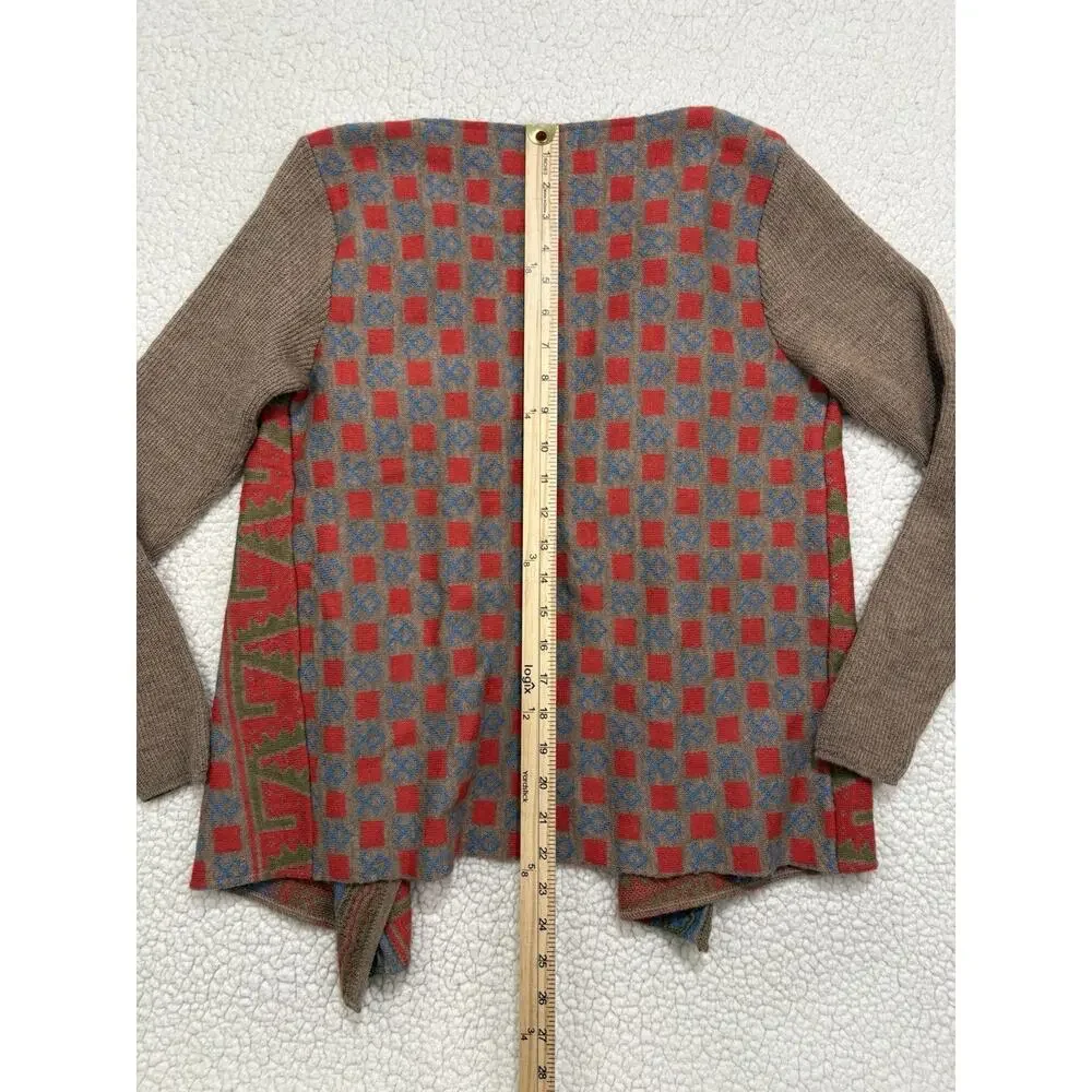 SOL Peruvian 100% Baby Alpaca‎ Southwest Print Cardigan Sweater Sz S Draped Open
